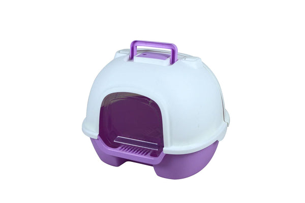 YES4PETS Portable Hooded Cat Toilet Litter Box Tray House with Handle, Scoop and Charcoal Filter Purple