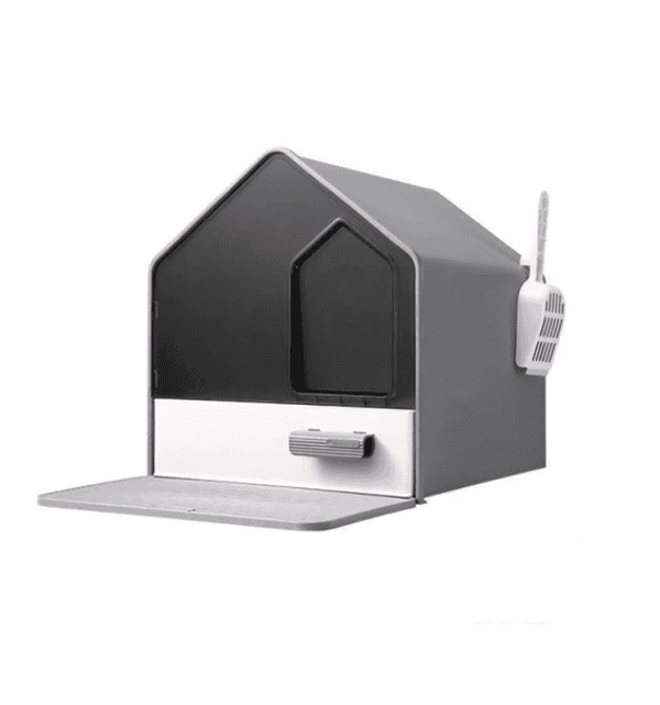 YES4PETS L Portable Hooded Cat Toilet Litter Box Tray House with Drawer and Scoop-Grey