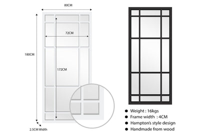 Window Style Mirror Full Length - White 80 CM x 180 CM