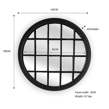 Window Style Mirror - Black Circle 100cm