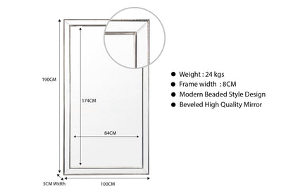 Black Beaded Framed Mirror - X Large 190cm x 100cm