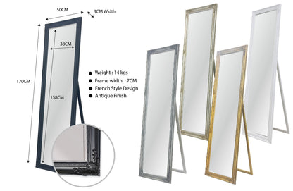 French Provincial Ornate Mirror - Antique Champagne - Free Standing 50cm x 170cm
