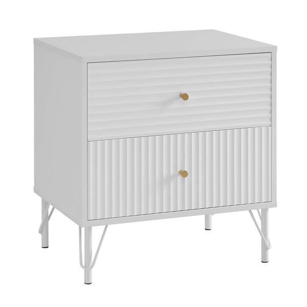 Lisa Wavy Fluted Bedside Table in White