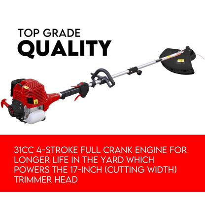 4 STROKE Whipper Snipper Straight Shaft Line Trimmer 31CC Pole Brush Cutter