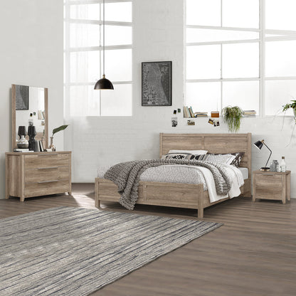 4 Pieces Bedroom Suite Natural Wood Like MDF Structure Queen Size Oak Colour Bed, Bedside Table & Tallboy