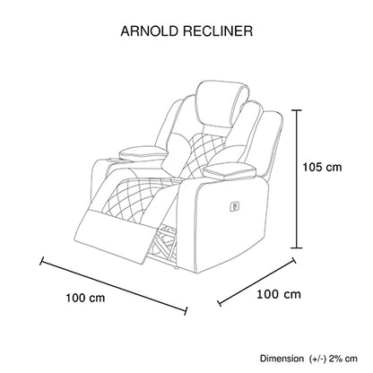 Electric Recliner Stylish Rhino Fabric Black 1 Seater Lounge Armchair with LED Features
