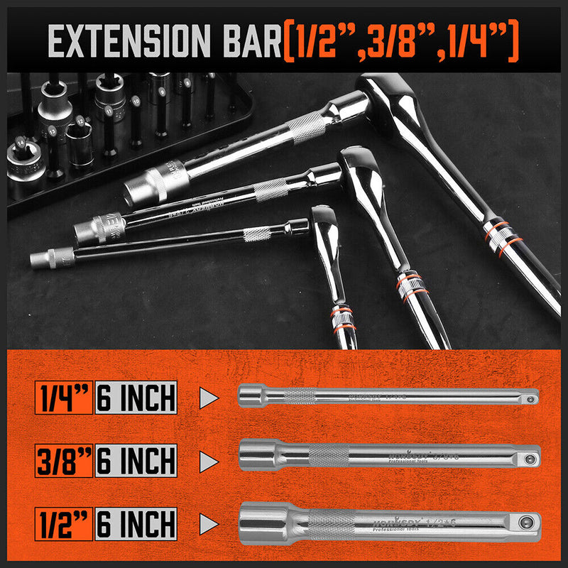 Mini Ratchet Spanner 1/2 3/8 1/4 Drive 90 Tooth Extension Bar Workshop With Bag