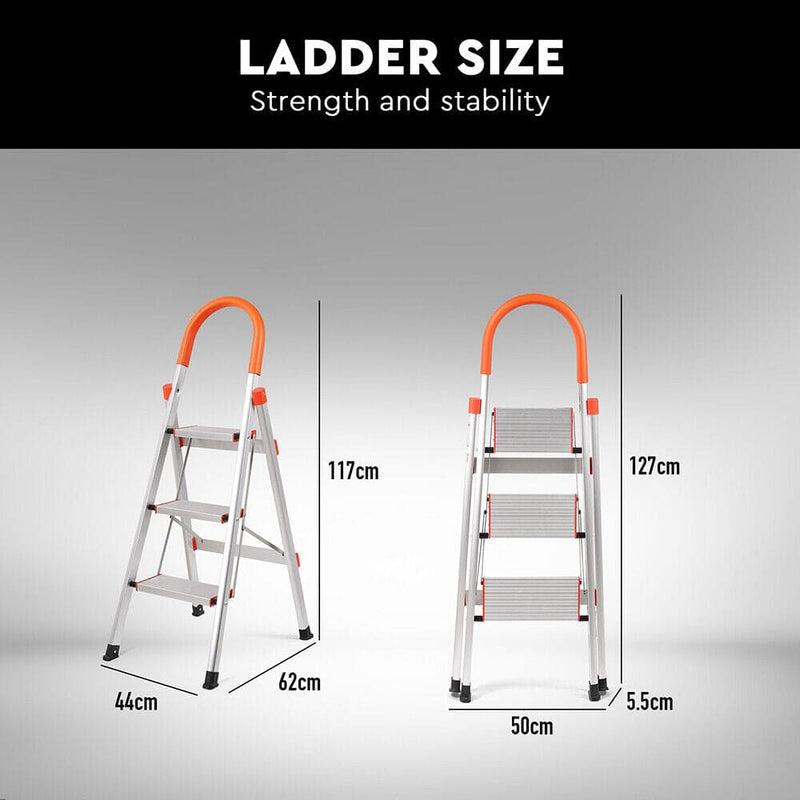 3 Step Ladder Multi Purpose Household Office Foldable Non Slip Aluminium[