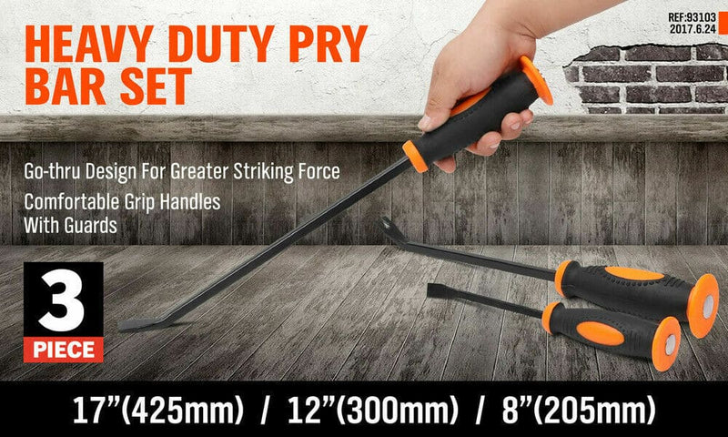 3Pc Impact Pry Bar Set Crowbars Nail Puller Go-Through Hammer Head Mechanic New