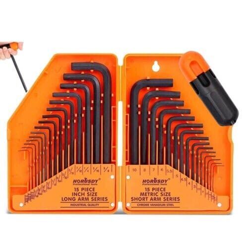 31-Piece Hex Key Set with T-Handle, Metric & Imperial Sizes Allen Wrench Set with Storage Case