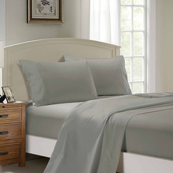1000TC Ultra Soft Single Size Bed Grey Flat & Fitted Sheet Set