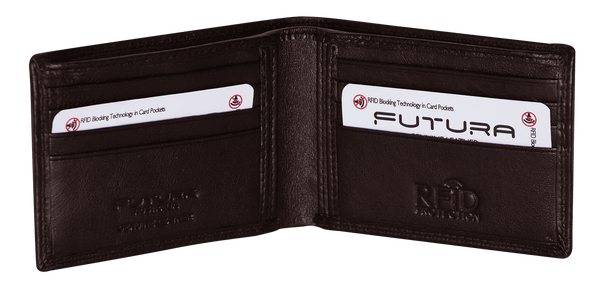 Futura Mens RFID Slim Leather Wallet - Brown