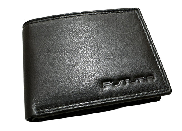 Futura Mens RFID Leather Fold Over Wallet w/ Gift Box - Black