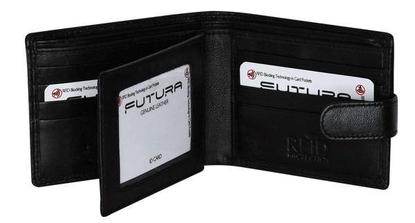 Futura Mens RFID Leather Fold Over Wallet - Black