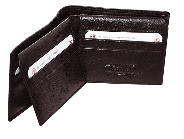 FIB Mens RFID Leather Fold Over Wallet - Brown
