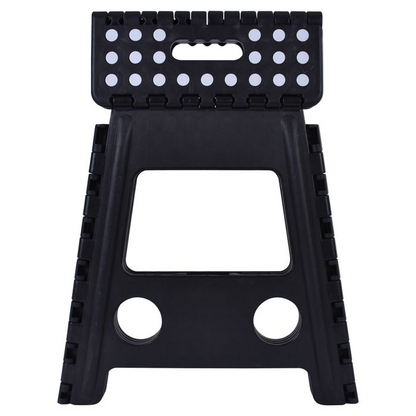 125kg Plastic Folding Stool Portable Chair 39cm Indoor/Outdoor Home - Black