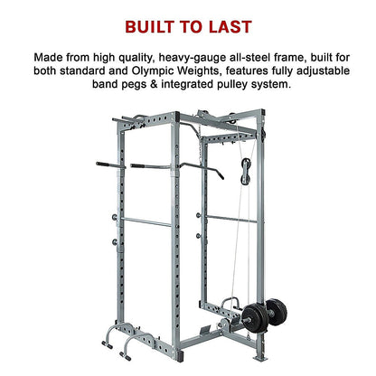 Power Rack Squat Cage Stands w Lat Pulldown Home Gym