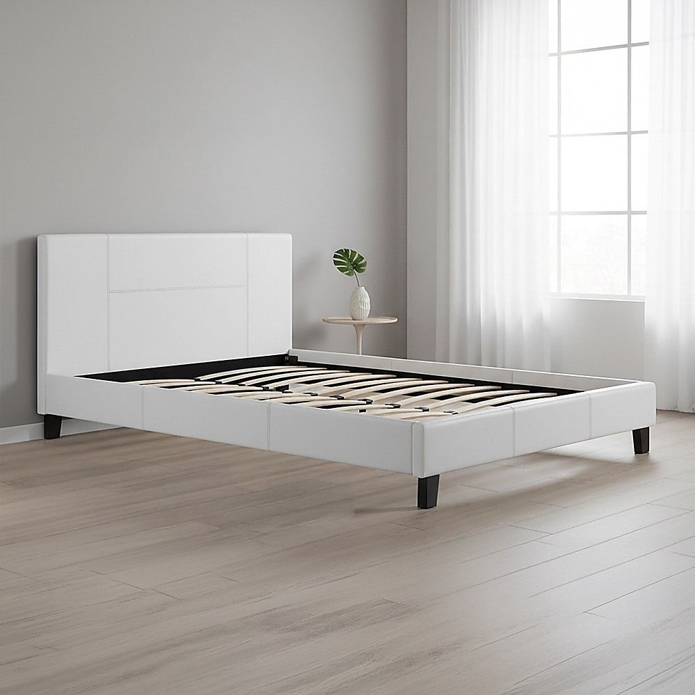 Queen PU Leather Bed Frame White