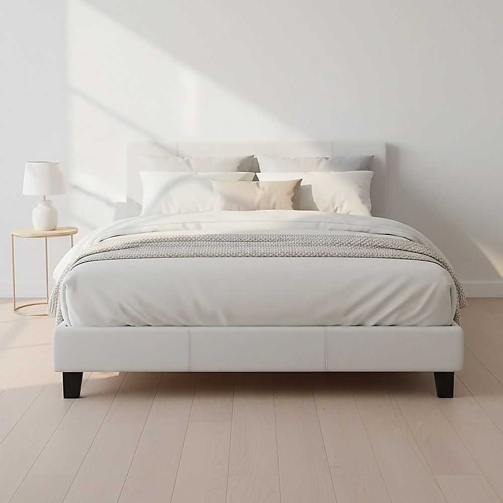 Queen PU Leather Bed Frame White