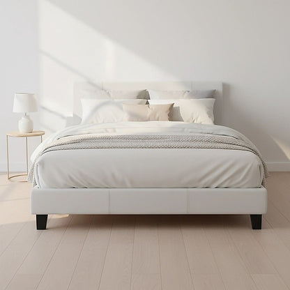 Queen PU Leather Bed Frame White