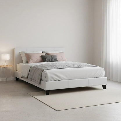 Queen PU Leather Bed Frame White