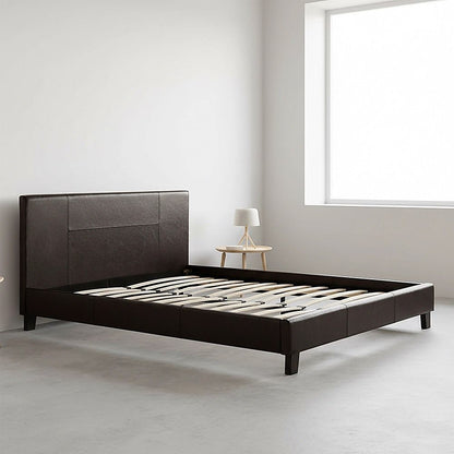 Queen PU Leather Bed Frame Brown