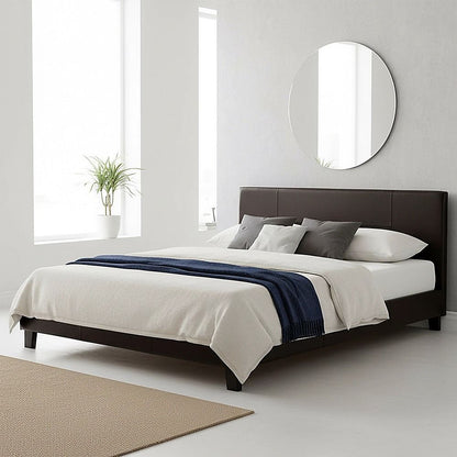 Queen PU Leather Bed Frame Brown