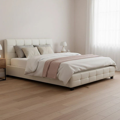Queen PU Leather Deluxe Bed Frame White