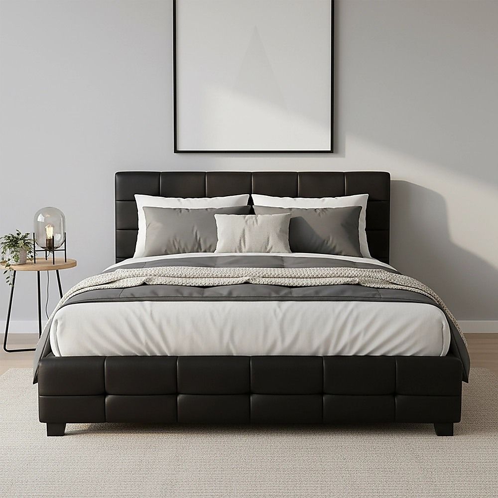 Queen PU Leather Deluxe Bed Frame Black