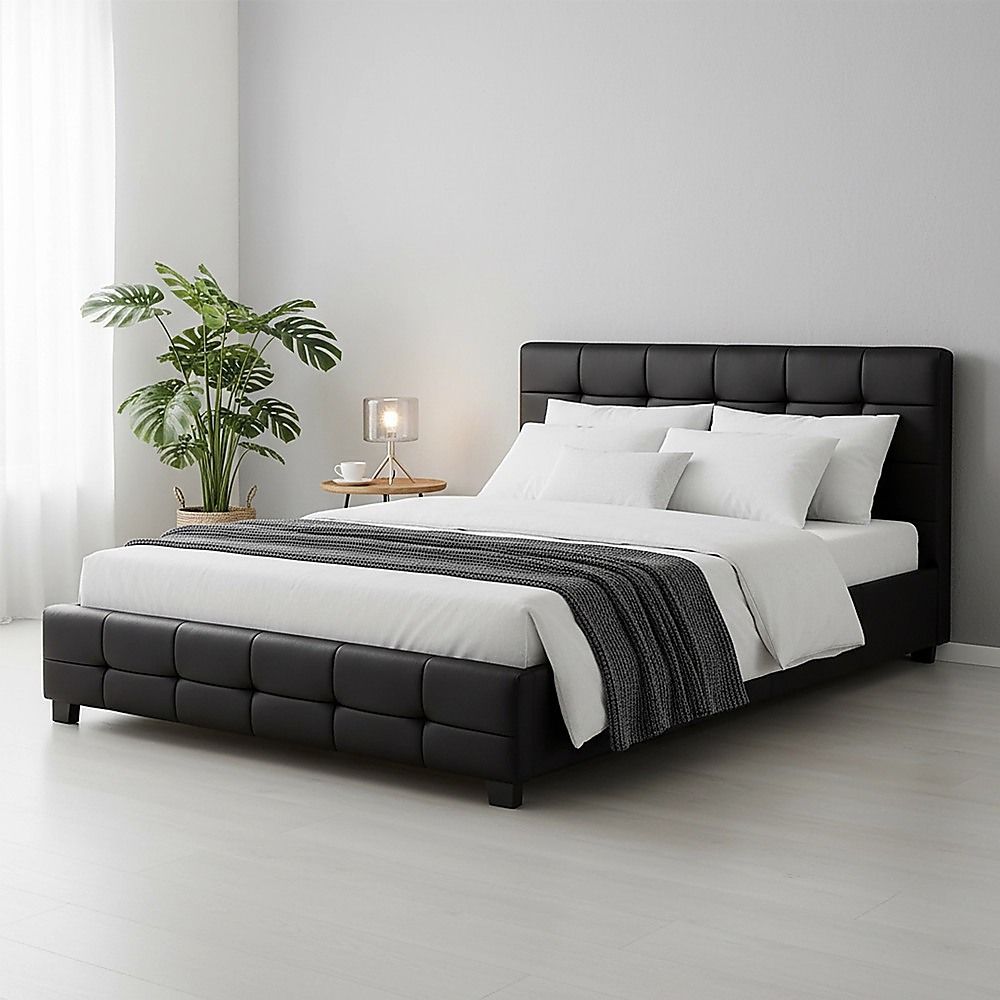 Queen PU Leather Deluxe Bed Frame Black