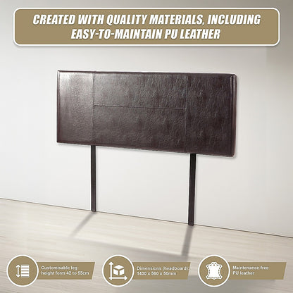 PU Leather Double Bed Headboard Bedhead - Brown