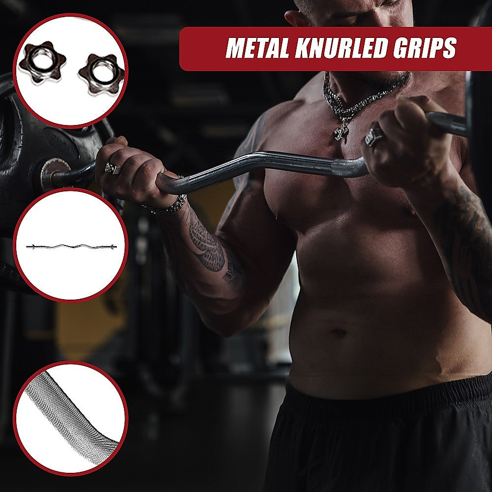 Heavy Duty EZ Curl Barbell – Weightlifting Bar with Spinlock Collars for Gym Training