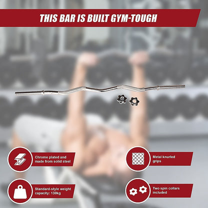 Heavy Duty EZ Curl Barbell – Weightlifting Bar with Spinlock Collars for Gym Training