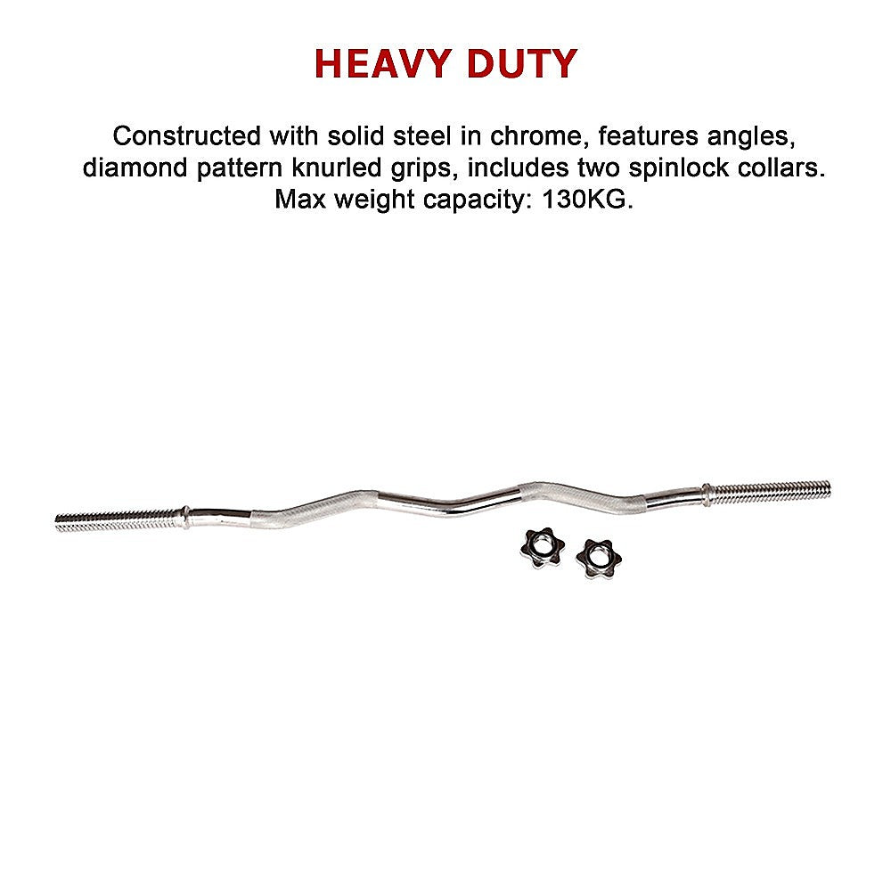 Heavy Duty EZ Curl Barbell – Weightlifting Bar with Spinlock Collars for Gym Training
