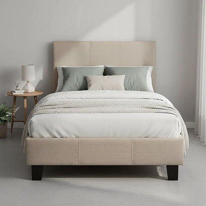 Single Linen Fabric Bed Frame Beige