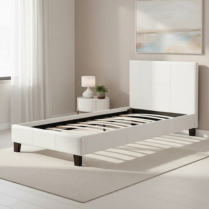 Single PU Leather Bed Frame White