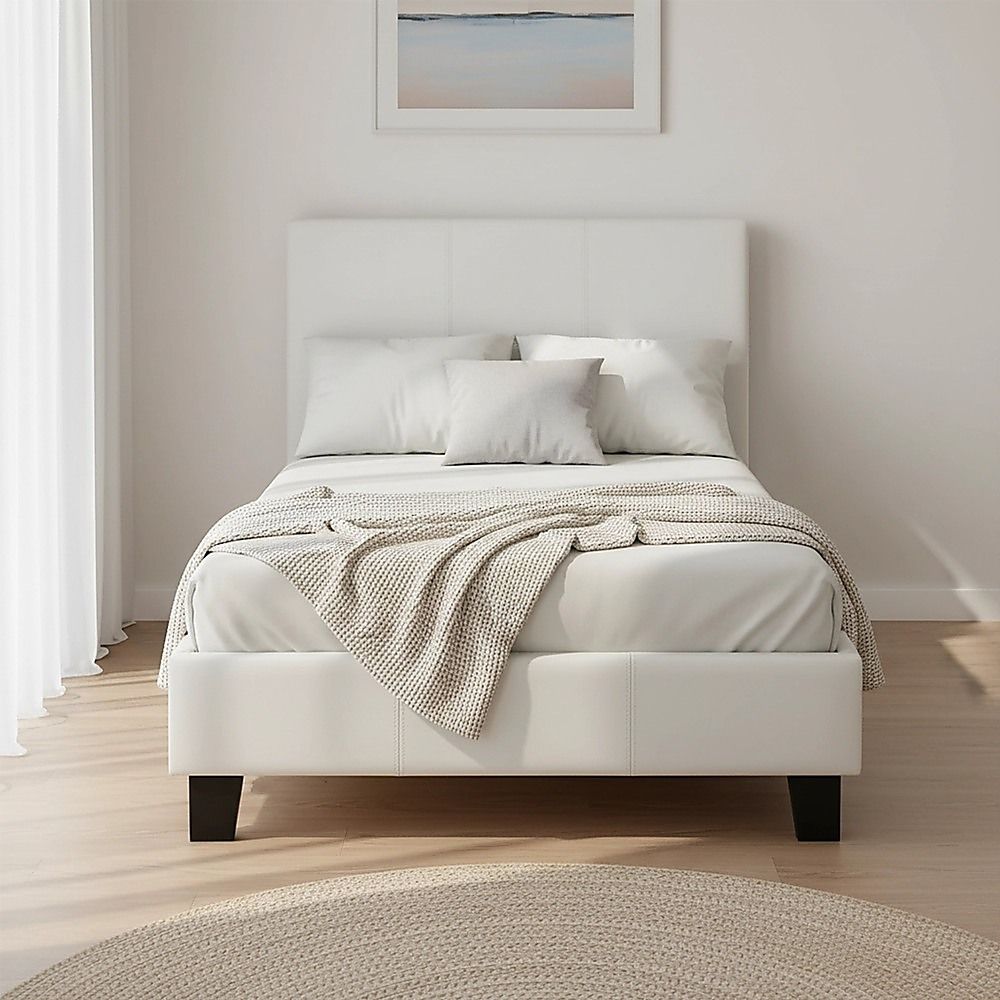 Single PU Leather Bed Frame White