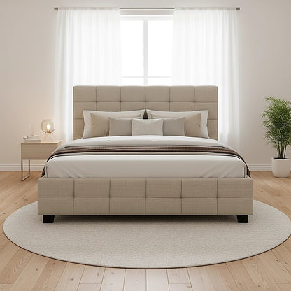 Linen Fabric Double Deluxe Bed Frame Beige