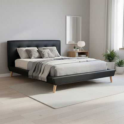 Queen PU Leather Deluxe Bed Frame Black