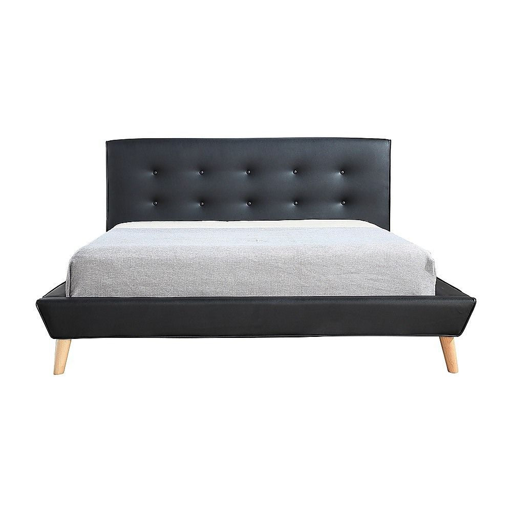 Queen PU Leather Deluxe Bed Frame Black