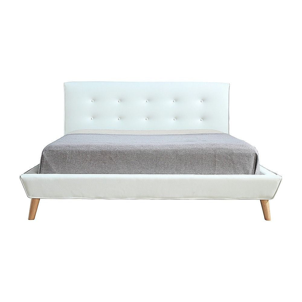 Queen PU Leather Deluxe Bed Frame White