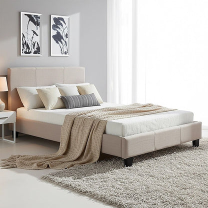 King Single Linen Fabric Bed Frame Beige