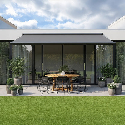 5.0m x 3.0m Retractable Folding Arm Awning Heavy Duty Full Cassette Motorised