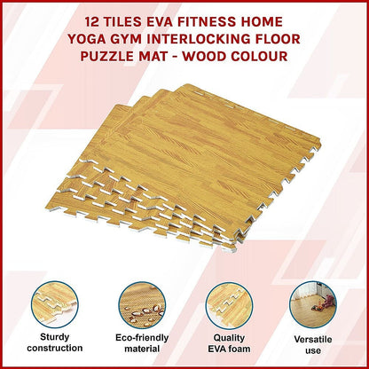 12 Tiles EVA Fitness Home Yoga Gym Interlocking Floor Puzzle Mat - Wood Colour