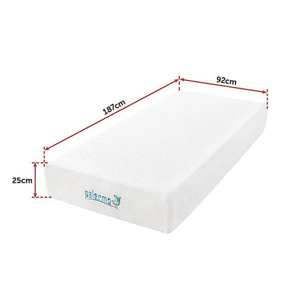 Palermo Single 25cm Gel Memory Foam Mattress - Dual-Layered - CertiPUR-US Certified
