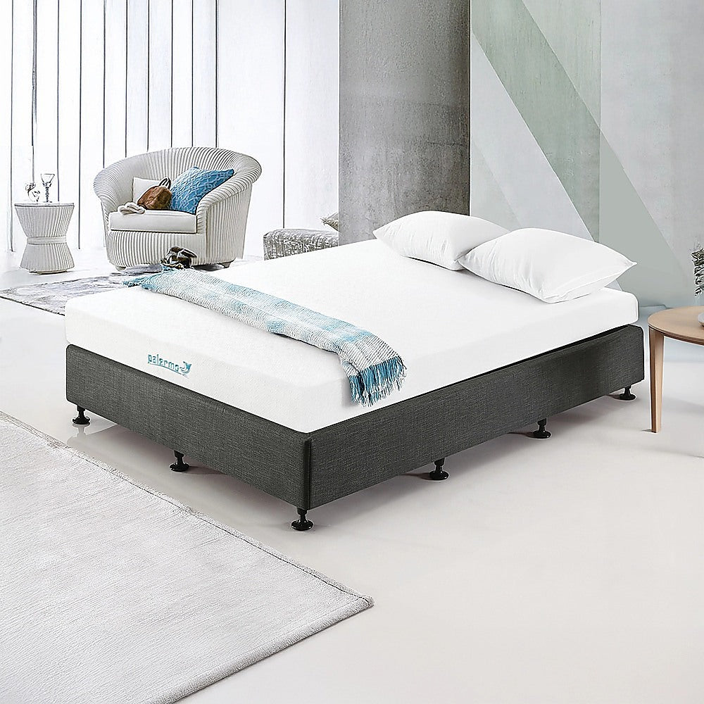 Palermo Queen Ensemble Bed Base Platinum Graphite Linen Fabric