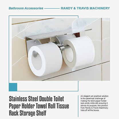 Stainless Steel Double Toilet Paper Holder Towel Roll Tissue Rack Storage Shelf