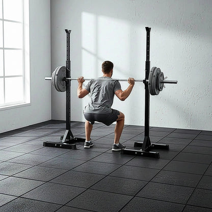 Adjustable Squat Rack Pair Steel Barbell Bench Press Stands Gym Home