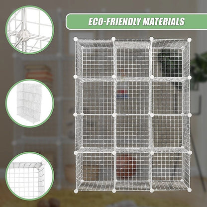12 Cube Wire Grid Organiser Bookcase Storage Cabinet Wardrobe Closet White