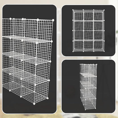 12 Cube Wire Grid Organiser Bookcase Storage Cabinet Wardrobe Closet White